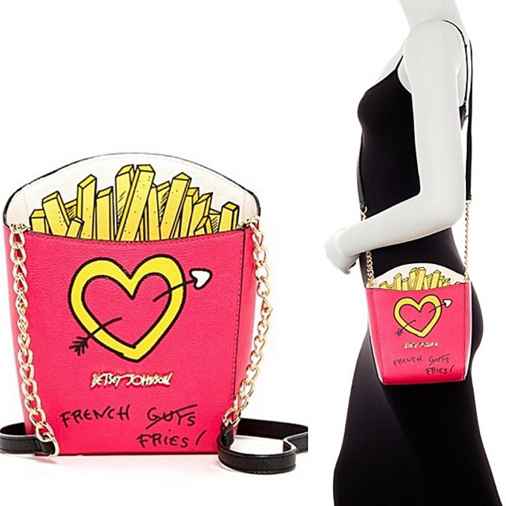 Rare! BETSEY JOHNSON " French Fry " Crossbody Shoulder Bag Purse.